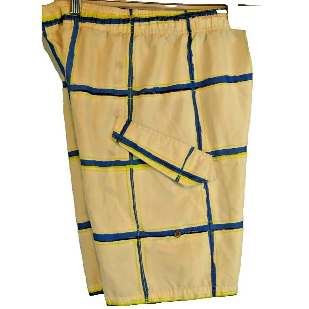 Boys Ocean Pacific OP Blue/White Check Board Swim Surf Shorts sz L(10-12) [28x9]
